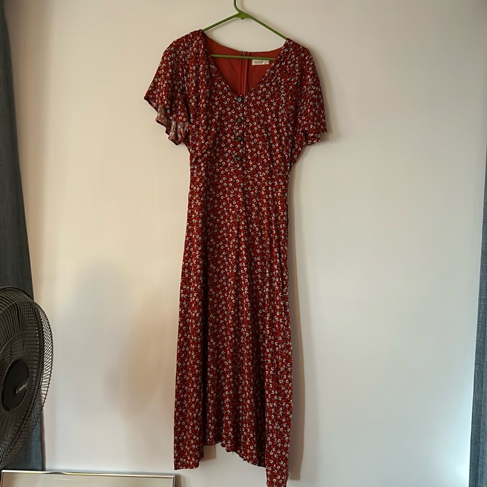 Roolee - Small, Full length flowy burnt orange dress NWOT
